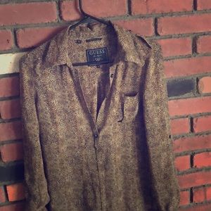Leopard guess button down sheer top